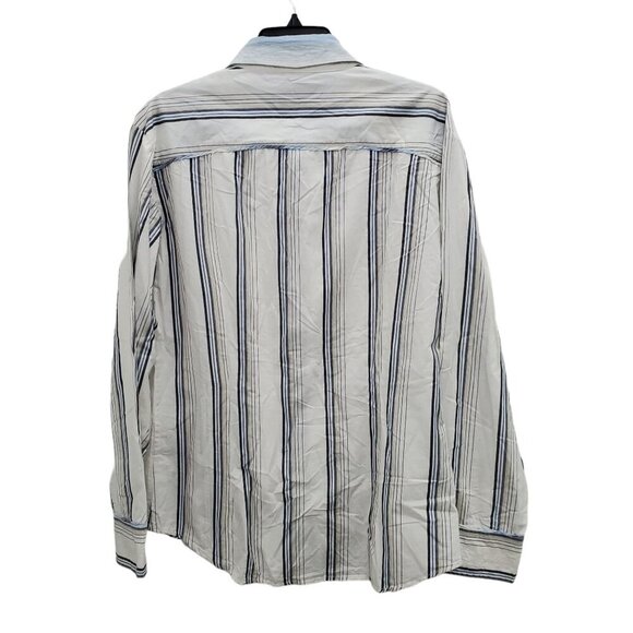 7 Diamonds Men's White Blue Stripe Mixed Print Western Yoke Button Up Shirt XL - Picture 6 of 6